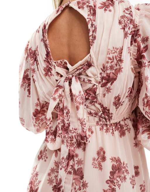 ASOS DESIGN Maternity – Umstands-Maxikleid in Rosa geblümt mit gerüschtem Stufensaum, 3 von 4