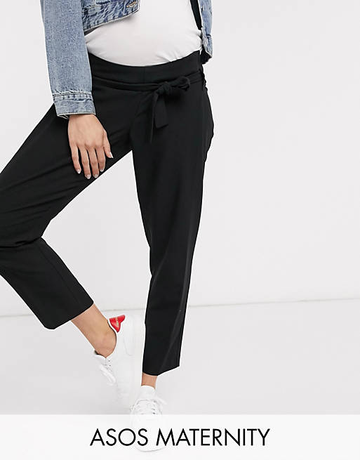 ASOS DESIGN Maternity under bump tailored tie waist tapered ankle grazer pants