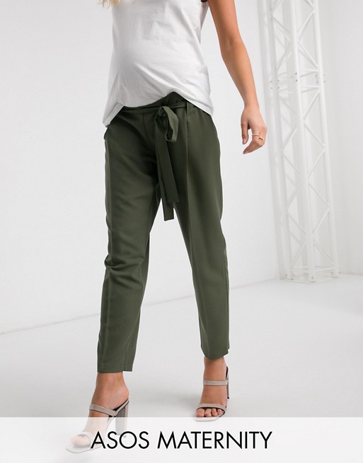 ASOS DESIGN Maternity under bump tailored tie waist tapered ankle grazer trousers