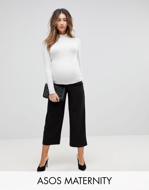 ASOS DESIGN Maternity under the bump cropped black wide leg pants