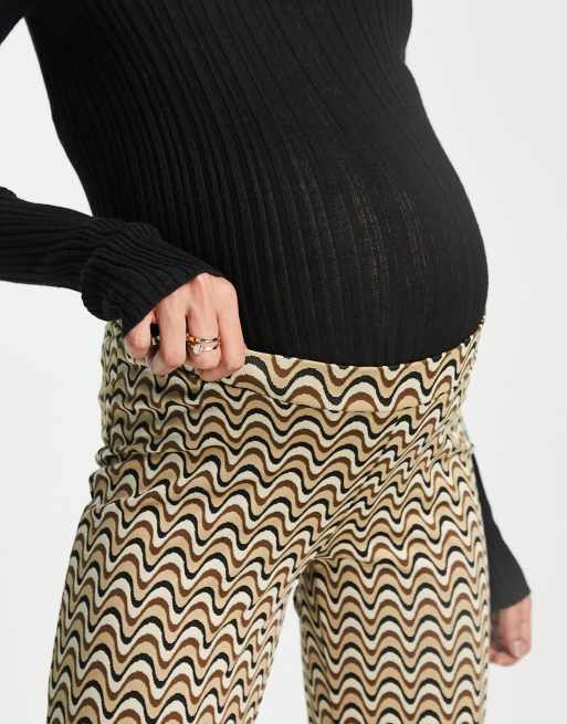 ASOS DESIGN Maternity under the bump jacquard flare pants with bump band in wavy stripe, 3 of 4