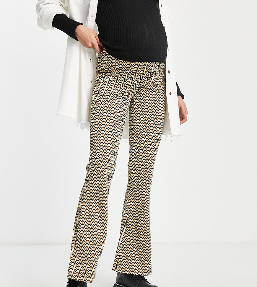 ASOS DESIGN Maternity under the bump jacquard flare trouser with bump band in wavy stripe-Multi