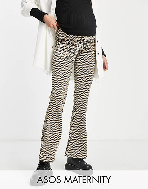Trousers & Leggings Maternity under the bump jacquard flare trouser with bump band in wavy stripe 