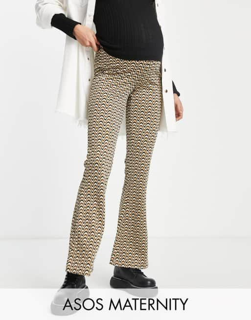 ASOS DESIGN Maternity under the bump jacquard flare trouser with bump band  in wavy stripe