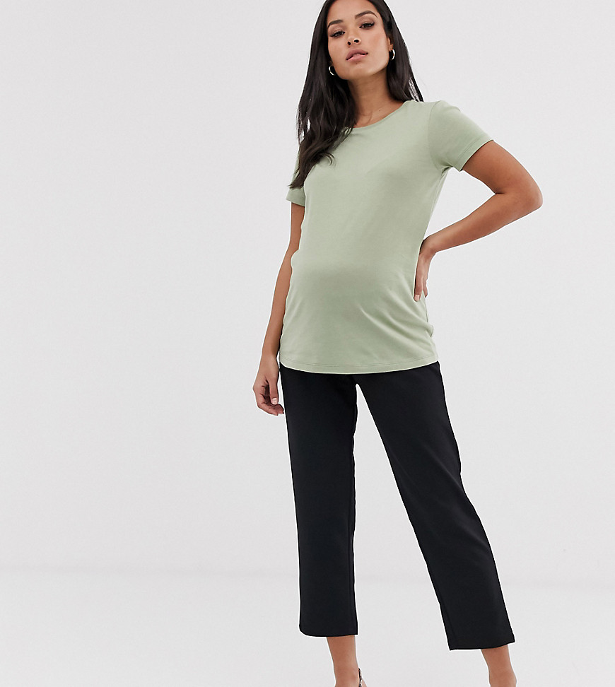 ASOS DESIGN Maternity under the bump pull on tapered black trousers in jersey crepe