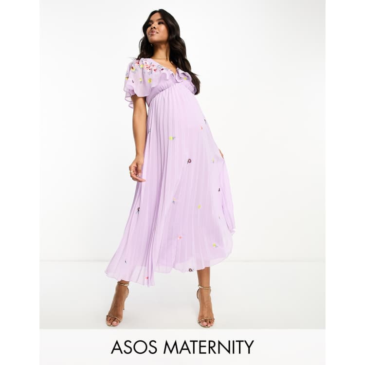 ASOS DESIGN maternity midi dress with embroidery and lace trim