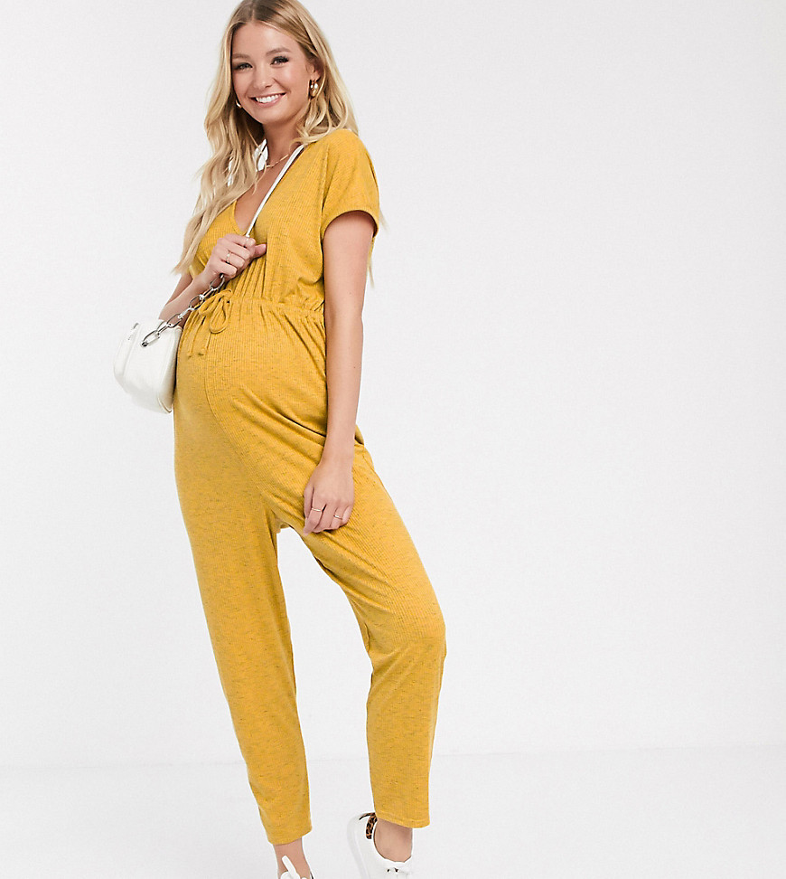 ASOS DESIGN Maternity v neck lounge wear jumpsuit with tie waist-Yellow
