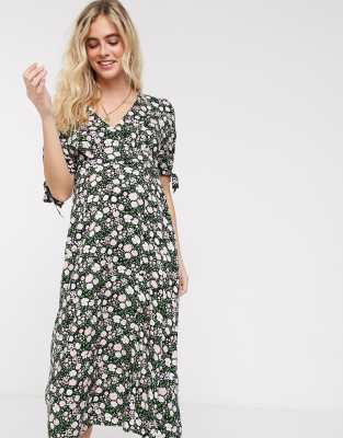 asos design midi tea dress with buttons in floral print