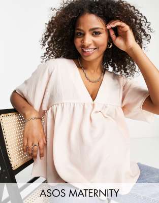 ASOS DESIGN Maternity v neck smock top in rose