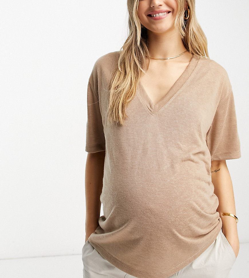 Asos Maternity Asos Design Maternity V Neck T-shirt In Texture In Mocha-neutral