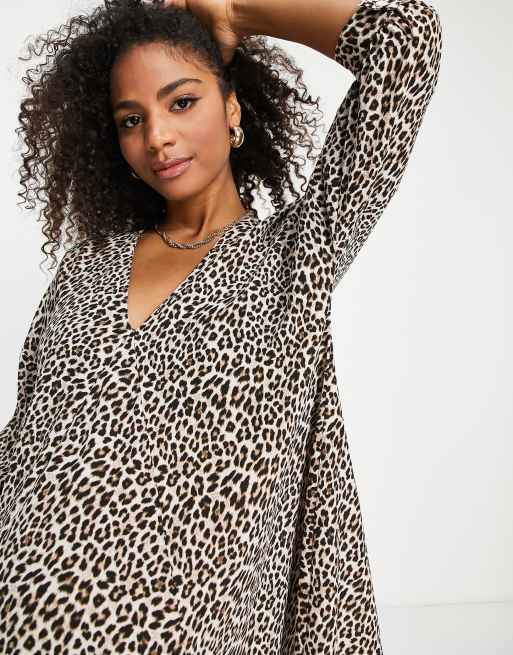 ASOS DESIGN Maternity v neck trapeze mini dress with three quarter sleeve in animal print