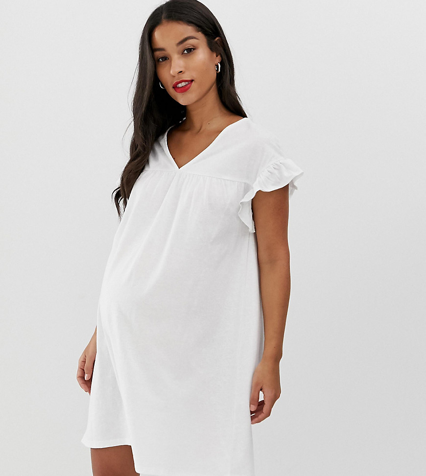 ASOS DESIGN – Maternity – Vändbar miniklänning med smock i bomullsslub-Vit