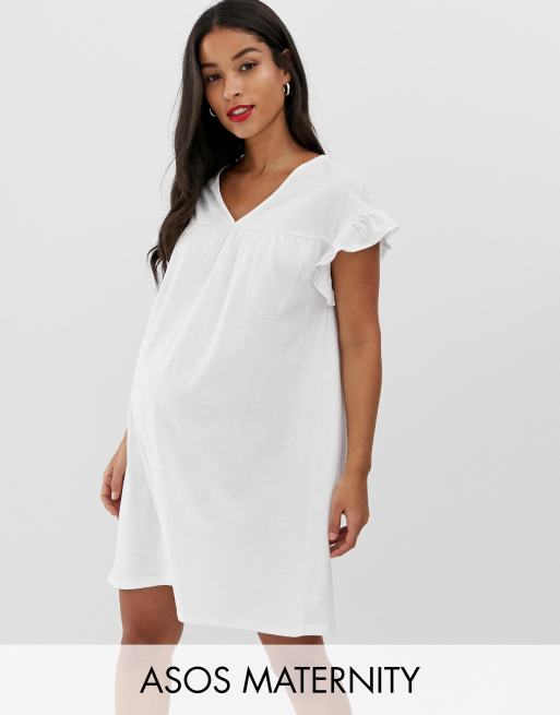 ASOS DESIGN – Maternity – Vändbar miniklänning med smock i bomullsslub