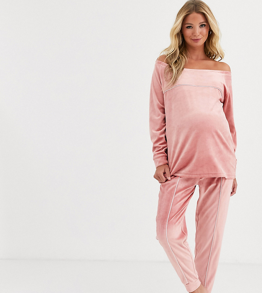 ASOS DESIGN Maternity - Velours lounge sweater met blote schouders-Roze
