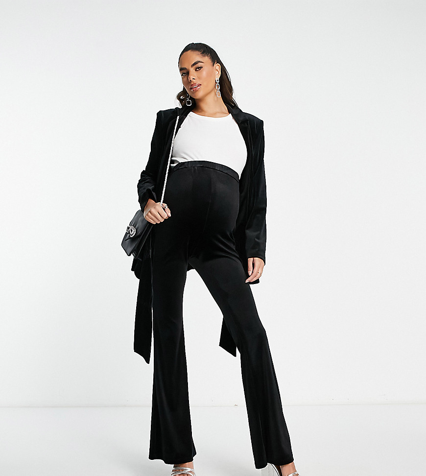 ASOS DESIGN Maternity velvet kickflare suit trouser in black