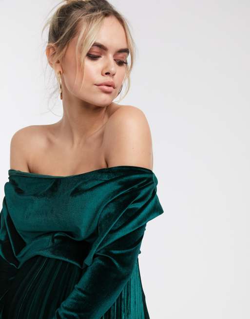 Asos velvet best sale bardot dress