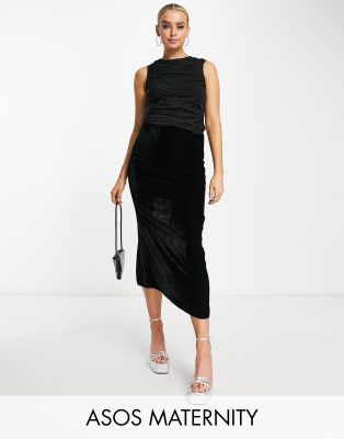 Asos Maternity Asos Design Maternity Velvet Midi Skirt In Black