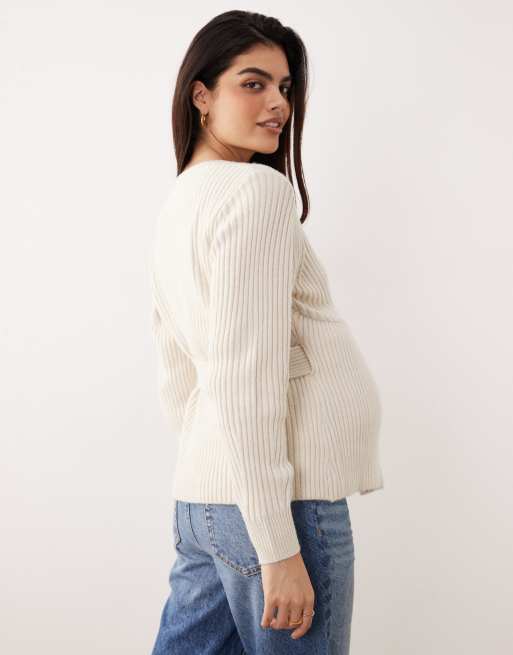 ASOS DESIGN Maternity - Vest met overslag in lichtbeige, 4 van 4