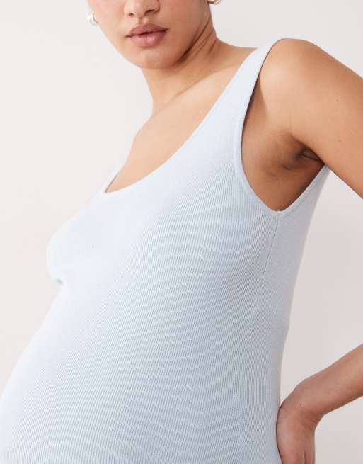 ASOS DESIGN Maternity - Vestito blu in misto cotone con scollo rotondo sul retro, 3 di 4