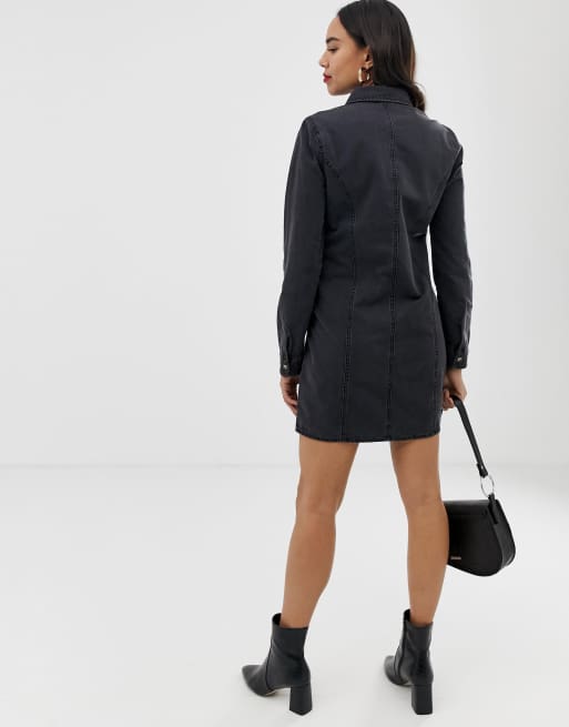 ASOS DESIGN Maternity - Vestito camicia aderente di jeans nero slavato stile western, 2 di 4