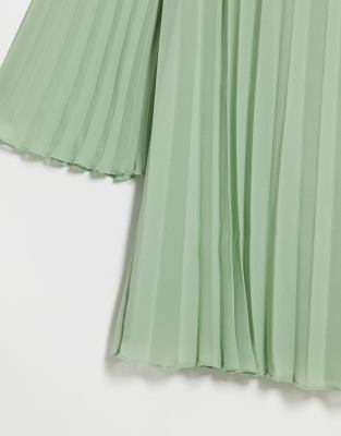ASOS DESIGN Maternity - Vestito corto a trapezio a pieghe con maniche svasate verde salvia  donna Verde - immagine2