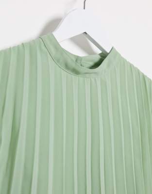 ASOS DESIGN Maternity - Vestito corto a trapezio a pieghe con maniche svasate verde salvia  donna Verde - immagine3