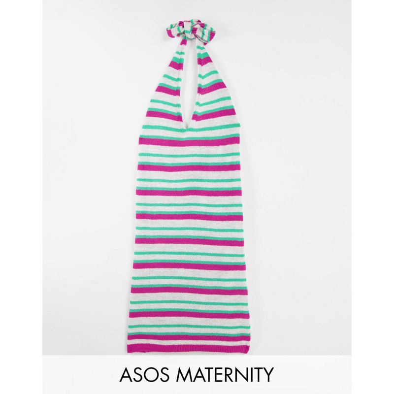 cVtlW Donna DESIGN Maternity - Vestito corto in maglia allacciato al collo a righe multicolore