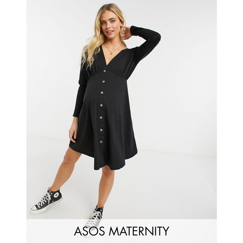 Vestiti Donna DESIGN Maternity - Vestito da giorno a maniche lunghe nero con bottoni in corno