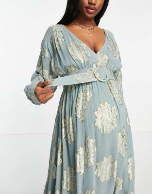 ASOS DESIGN Maternity - Vestito da giorno midi in jacquard metallizzato con cintura e maniche ad ali di pipistrello-Multicolore  donna Multicolore - immagine3