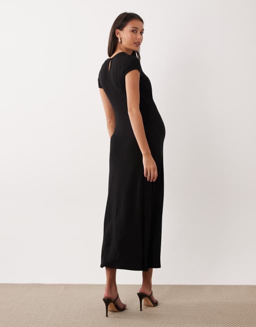 ASOS DESIGN Maternity - Vestito da giorno midi nero arricciato sul davanti, 3 di 4