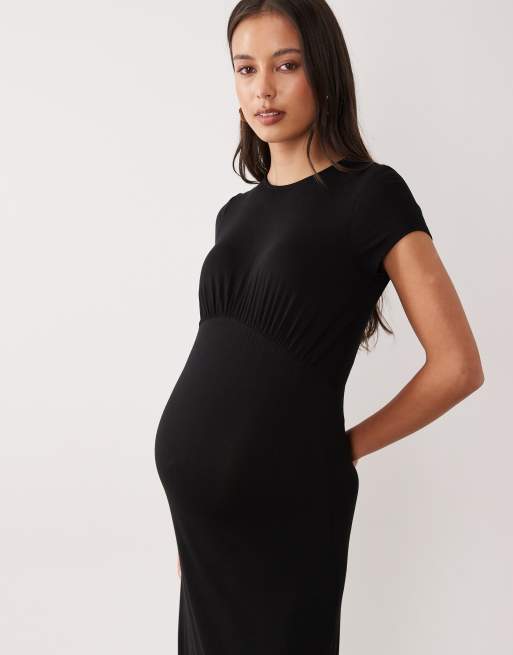ASOS DESIGN Maternity - Vestito da giorno midi nero arricciato sul davanti, 4 di 4
