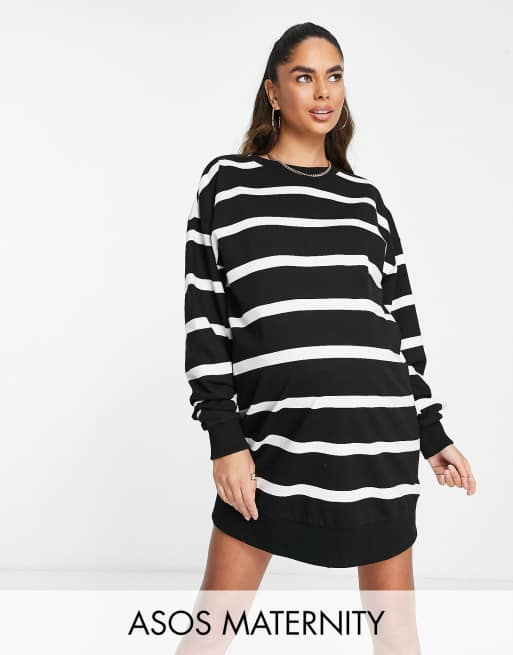 ASOS DESIGN Maternity - Vestito felpa corto oversize a righe monocromatiche 