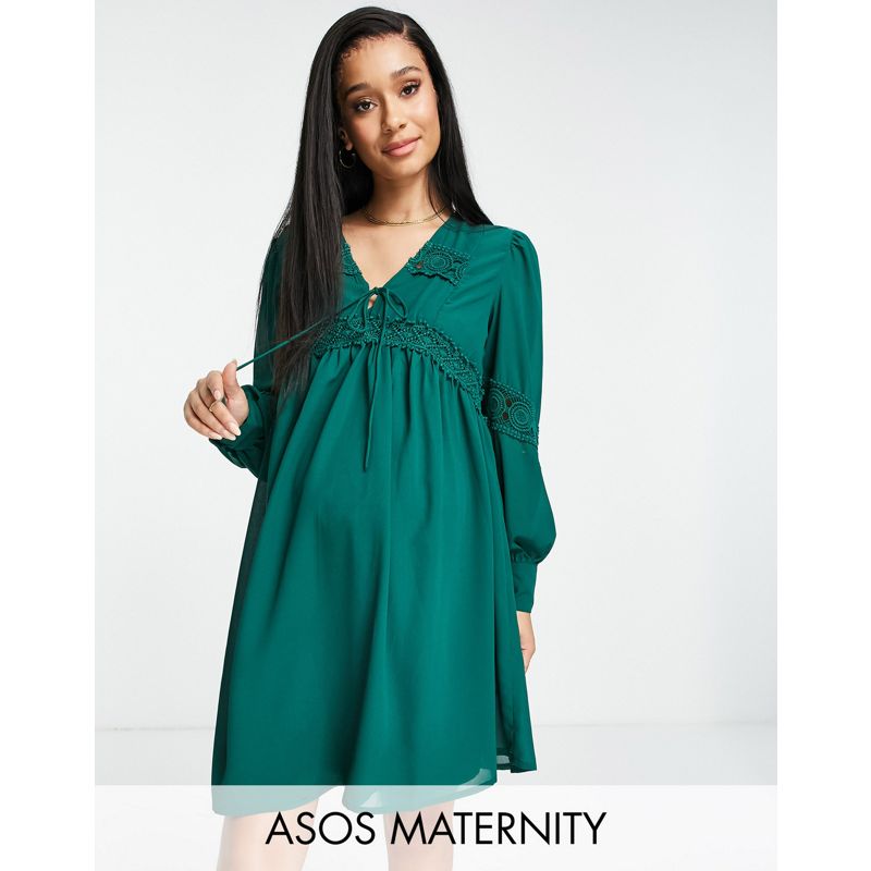 Vestiti Donna DESIGN Maternity - Vestito grembiule corto con inserto in pizzo verde bosco