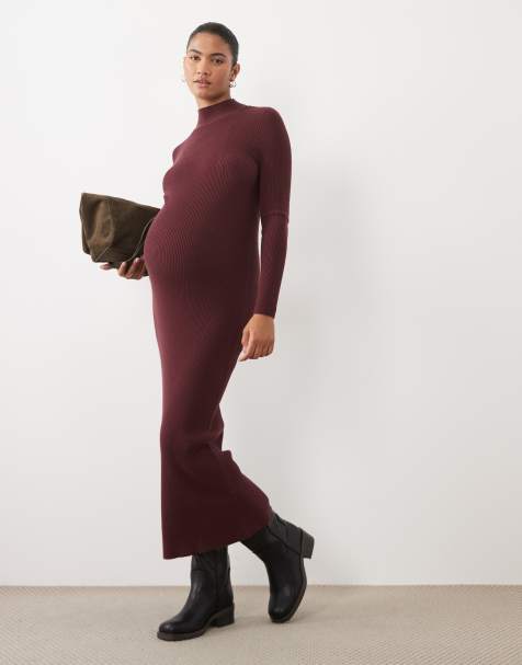 ASOS DESIGN Maternity vestito lungo con collo a imbuto in bordeaux - view 1