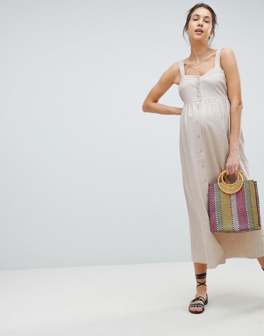 ASOS DESIGN Maternity - Vestito lungo in lino con bottoni