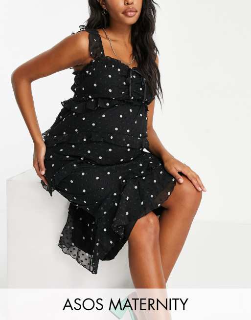 ASOS DESIGN Maternity - Vestito midi a balze con volant e corpino arricciato