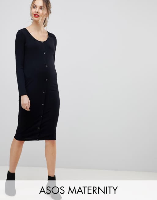 ASOS DESIGN Maternity - Vestito midi a fascia con maniche lunghe e bottoni a pressione sul davanti