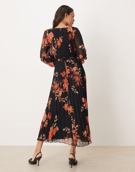 ASOS DESIGN Maternity - Vestito midi a portafoglio nero con stampa a fiori e pieghe, 2 di 4