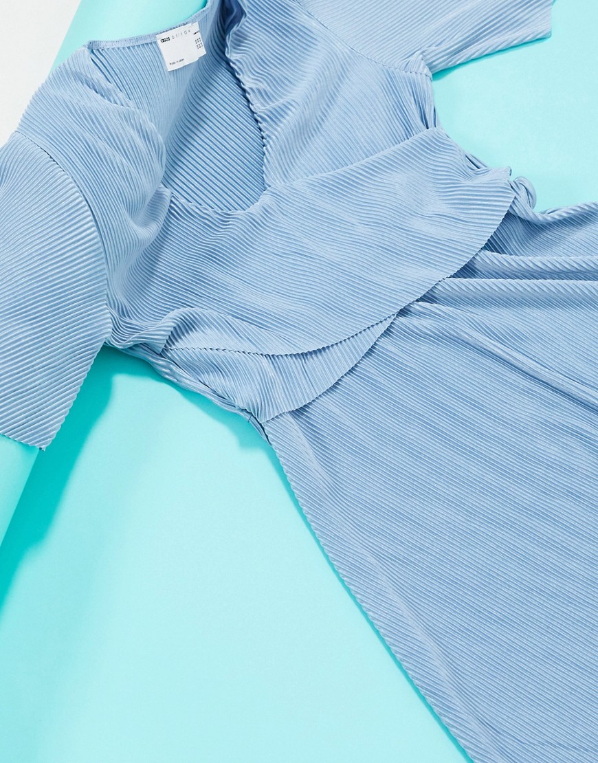 ASOS DESIGN Maternity - Vestito midi a portafoglio plissé per allattamento con maniche ad ali di pipistrello e cintura da annodare blu  donna Blu - immagine1