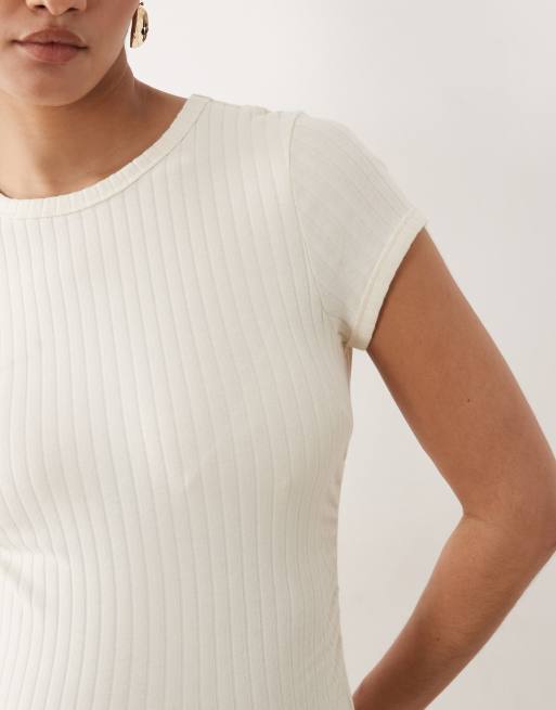 ASOS DESIGN Maternity - Vestito midi arricciato color panna a coste con maniche ad aletta, 4 di 4