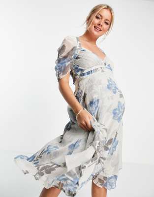 ASOS DESIGN Maternity - Vestito midi floreale con coppe a pieghe e maniche drappeggiate-Multicolore  donna Multicolore - immagine2