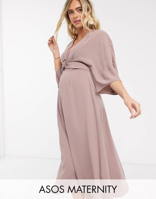 ASOS DESIGN Maternity - Vestito midi skater con incrocio sul davanti e maniche ad ali di pipistrello menta