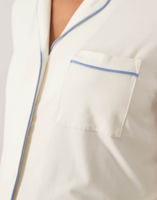 ASOS DESIGN Maternity Viscose super soft short sleeve shirt and short pyjama set in blue, 3 of 4