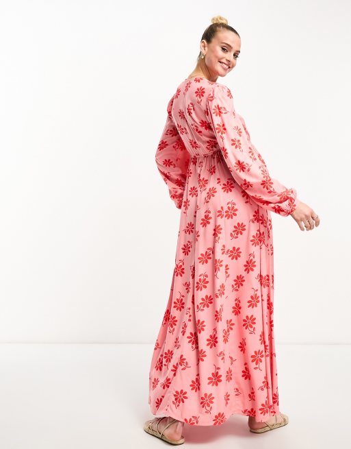 ASOS Maternity Long Sleeve Wrap Maxi Dress in Bold Floral