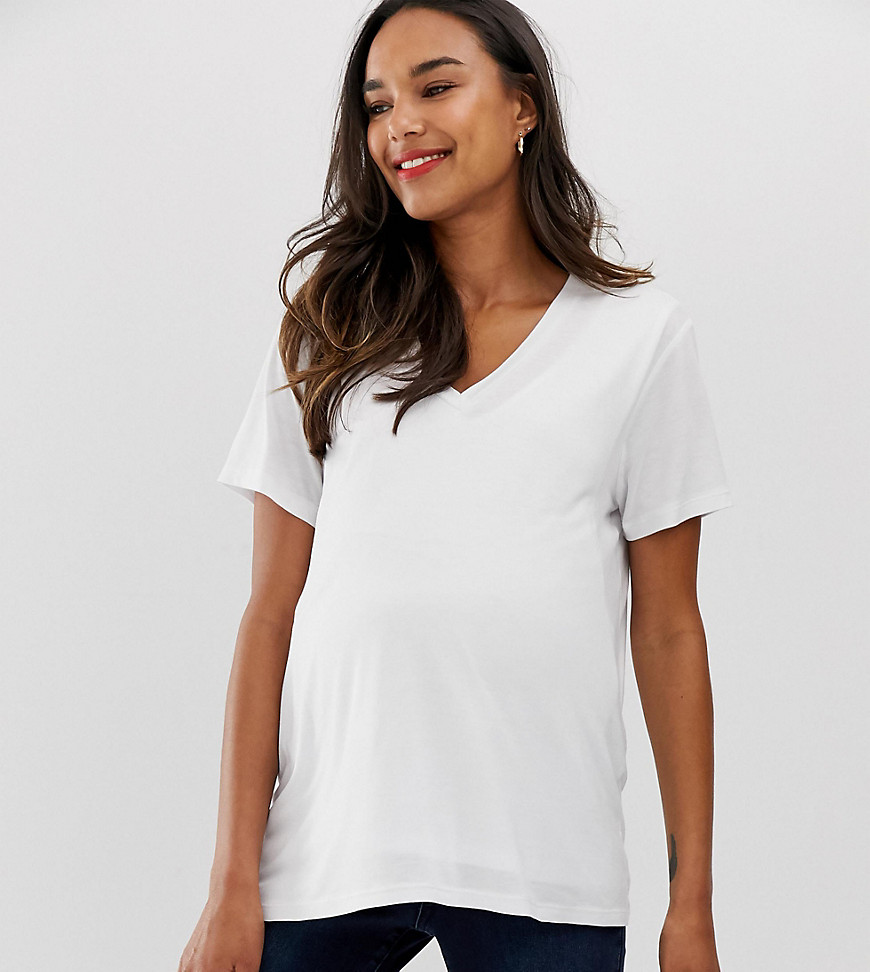ASOS DESIGN Maternity – Vit v-ringad t-shirt i amningsmodell