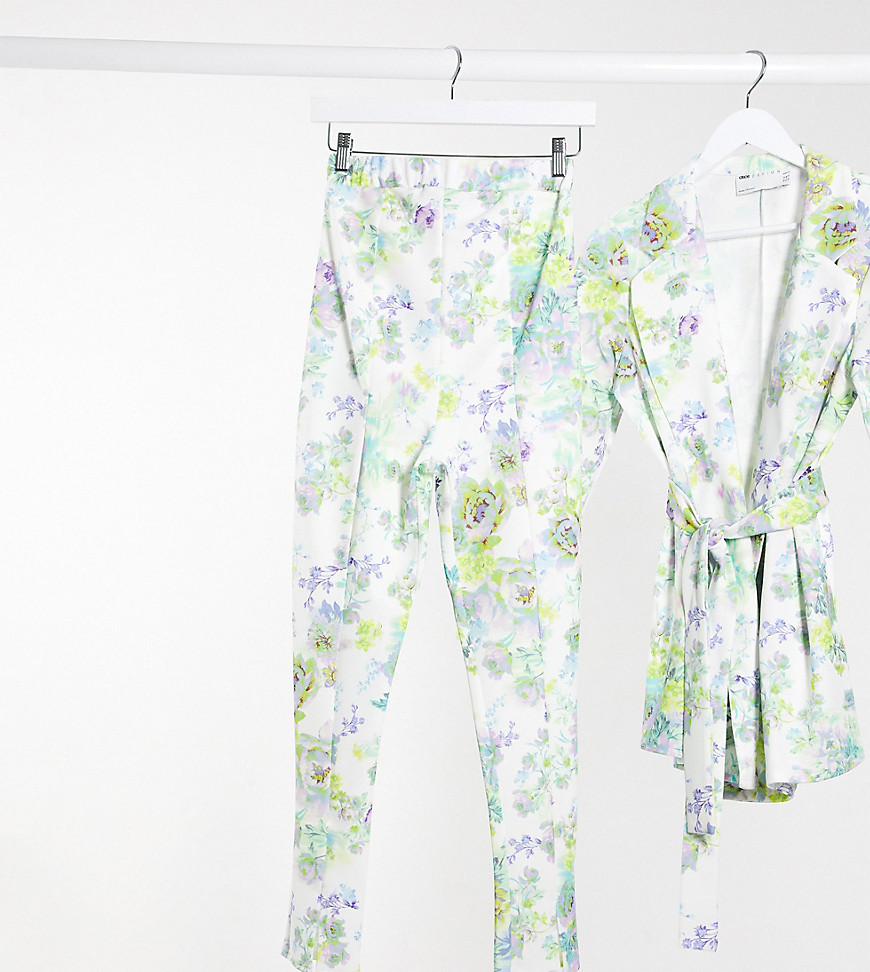 ASOS DESIGN Maternity – Vita, blommiga kostymbyxor i jersey med smala ben och midjeband över magen-Flerfärgad