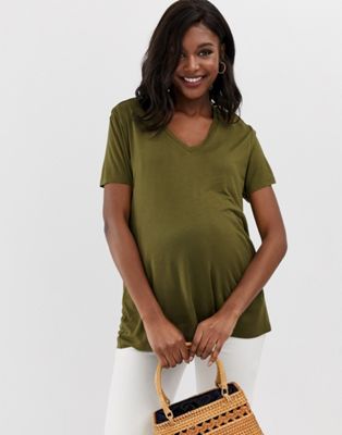 ASOS DESIGN Maternity - Voedingstop met V-hals in kaki-Groen