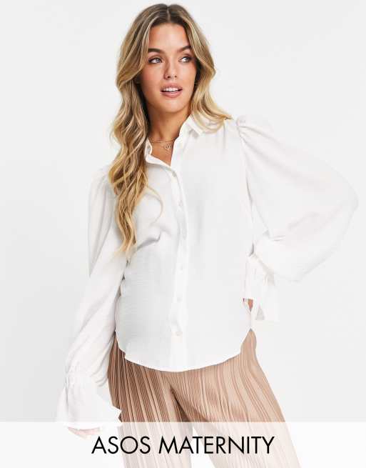 ASOS DESIGN ruffle blouse with tie front in ivory