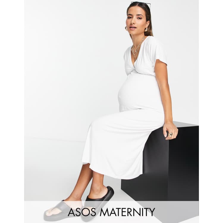 ASOS DESIGN Maternity waisted midi tea dress in white