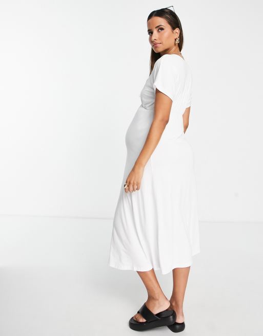 ASOS DESIGN Maternity waisted midi tea dress in white